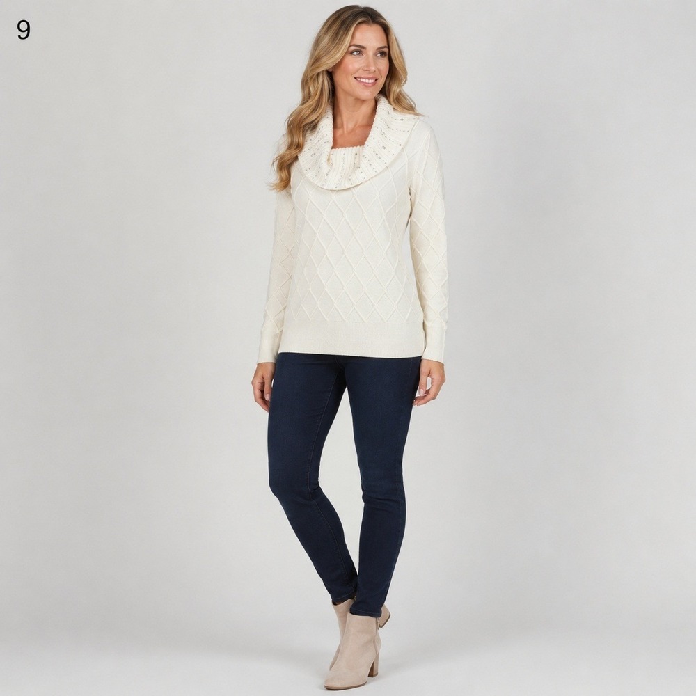 White House Black Market Cowl Neck Sweater Womensโ XL White Gemstone Modal Wool
